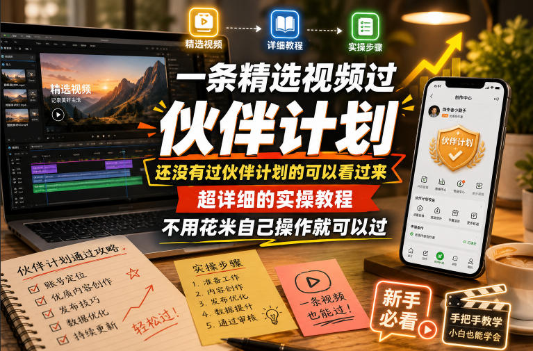 一条精选视频过伙伴计划,还没有过伙伴计划的可以看过来,超详细的实操教程,不用花米自己操作就可以过-研习库