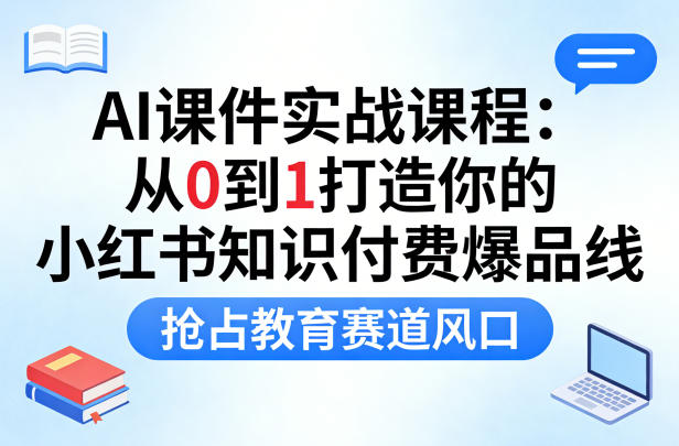 AI课件实战课程，从0到1打造你的小红书知识付费爆品线，抢占教育赛道风口-研习库