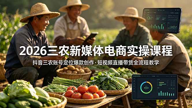 (18991期)2026三农新媒体电商实操课程:抖音三农账号定位爆款创作,短视频直播带货全流程教学-研习库