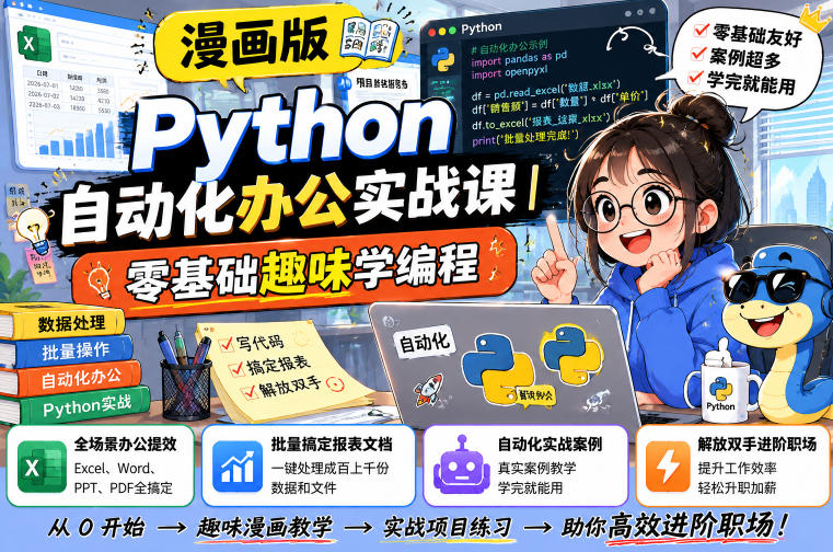 漫画版Python自动化办公实战课|零基础趣味学编程,全场景办公提效、批量搞定报表文档、解放双手进阶职场-研习库