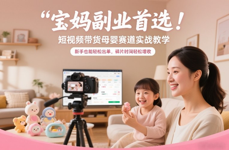 宝妈副业首选!短视频带货母婴赛道实战教学,新手也能轻松出单,碎片时间轻松增收-研习库