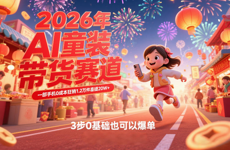 AI童装新春带货赛道，一部手机0成本狂销1.2万件喜提20W+，3步0基础也可以爆单-研习库