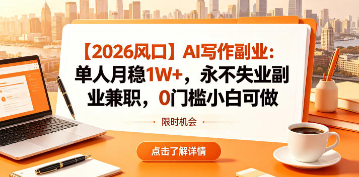 【2026风口】AI写作副业：单人月稳1W+，永不失业副业兼职，0门槛小白可做【揭秘】-研习库