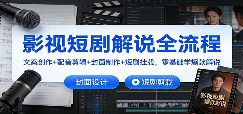 影视短剧解说全流程:文案创作+配音剪辑+封面制作+短剧挂载,零基础学爆款解说-研习库
