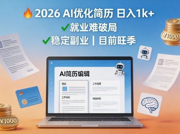 2026用AI优化简历日入1k+就业难,目前旺季,稳定副业-研习库