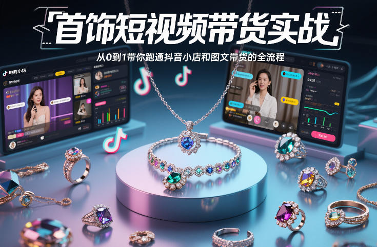 首饰短视频带货实战，从0到1带你跑通抖音小店和图文带货的全流程-研习库