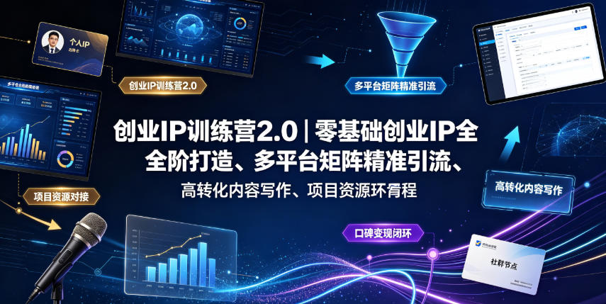 创业IP训练营2.0|零基础创业IP全阶打造、多平台矩阵精准引流、高转化内容写作、项目资源对接与口碑变现闭环课程-研习库