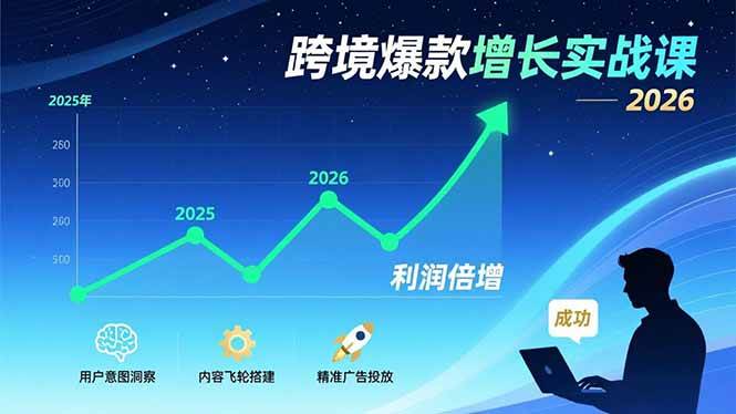 （17279期）跨境爆款增长实战课，教授用户意图洞察、内容飞轮搭建、精准广告投放，助力卖家2026年利润倍增-研习库