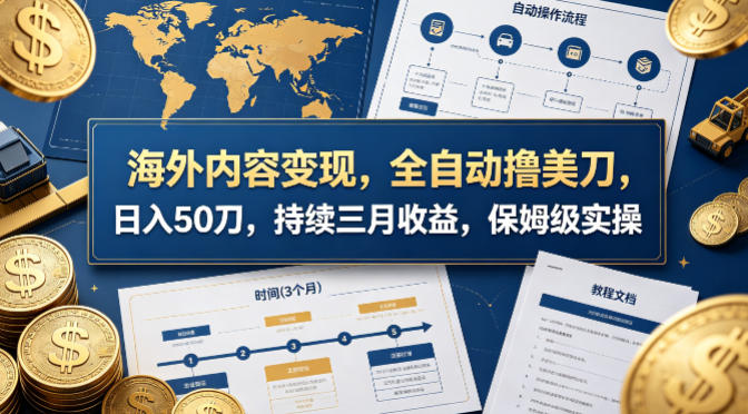 海外内容变现，全自动撸美刀，日入50刀，持续三月收益，保姆级实操【揭秘】-研习库