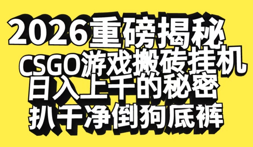 2026开年重磅解密，CSGO游戏搬砖挂机日入上千的秘密，把倒狗的底裤扒干-研习库