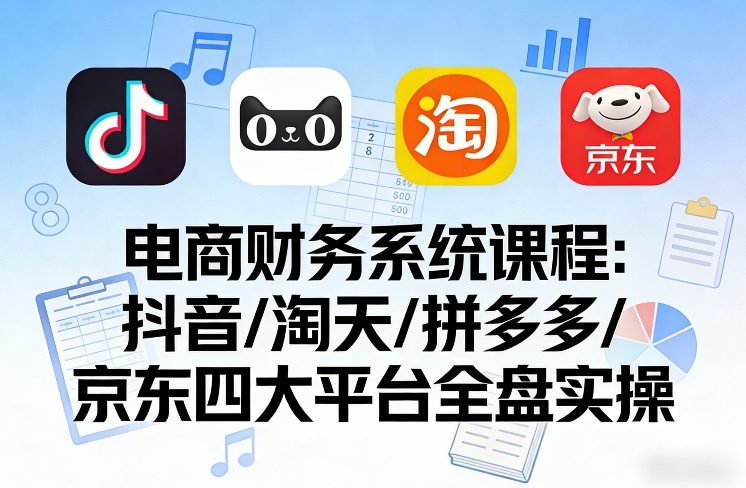 电商财务系统课程，覆盖抖音、淘天、拼多多、京东四大主流平台的全盘实操-研习库