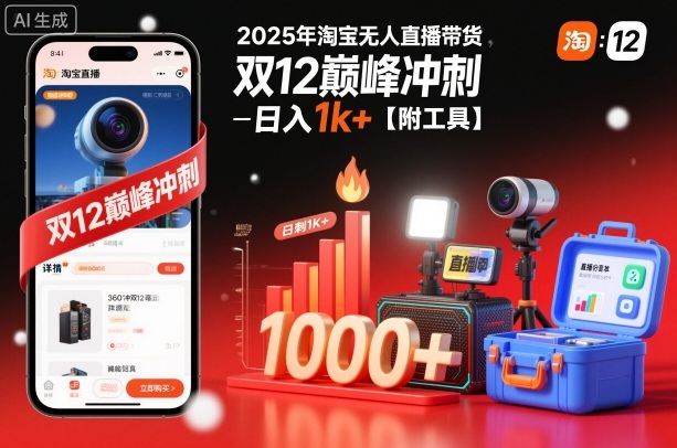 2025年淘宝无人直播带货,冲刺双12,日入1k+【附工具】【揭秘】-研习库