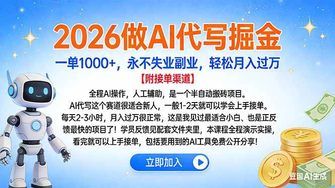 （16924期）2026做AI代写掘金，一单1000+，永不失业副业，轻松月入过万-研习库