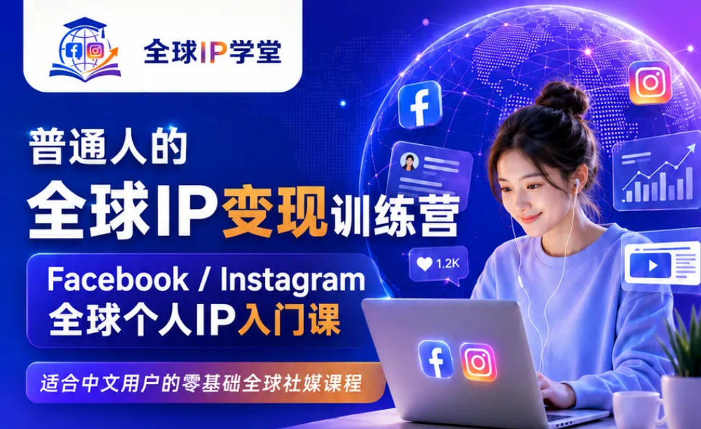 普通人的全球IP变现训练营,Facebook/Instagram全球个人IP入门课,零基础全球社媒课程-研习库