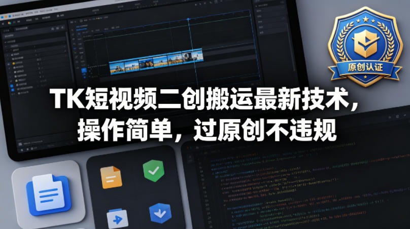 TK短视频二创搬运最新技术，操作简单，过原创不违规-研习库