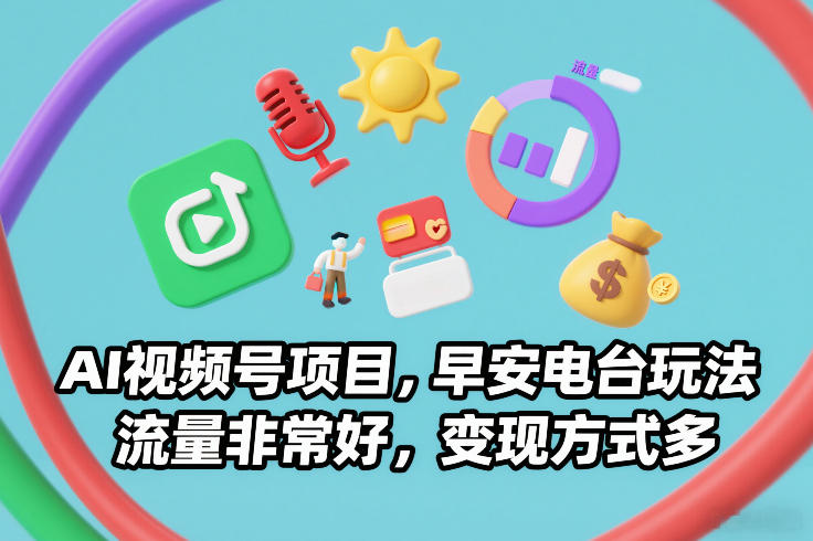 AI视频号项目，早安电台玩法，流量非常好，变现方式多-研习库