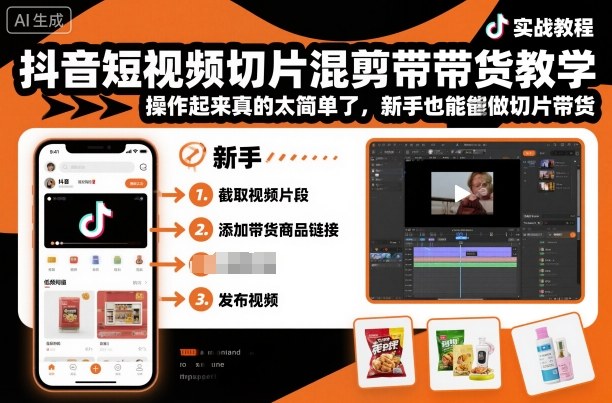 抖音短视频切片混剪带货教学,操作起来真的太简单了,新手也能做切片带货-研习库
