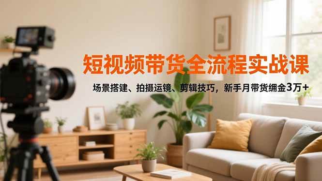 (16680期)短视频带货全流程实战课,场景搭建、拍摄运镜、剪辑技巧,新手月带货佣金3万+-研习库