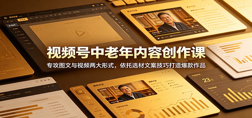 视频号中老年内容创作课:专攻图文与视频两大形式,依托选材文案技巧打造爆款作品-研习库