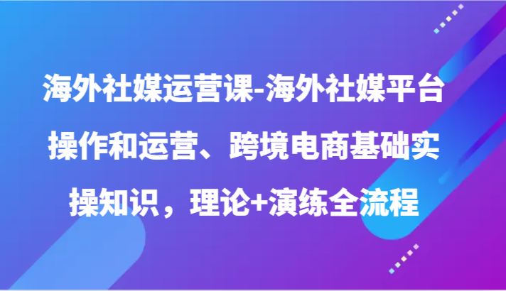 海外社媒运营课-海外社媒平台操作和运营、跨境电商基础实操知识,理论+演练全流程-研习库