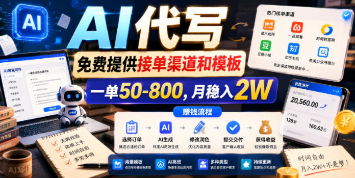 AI代写,免费提供接单渠道和模板,一单50-800,月稳入2W【揭秘】-研习库