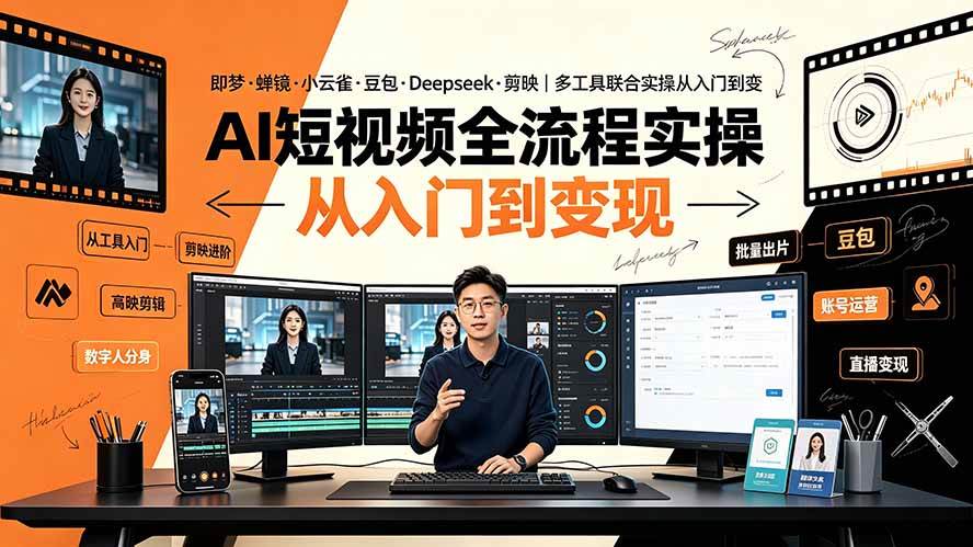 (19250期)AI短视频全流程实操:即梦·蝉镜·小云雀·豆包·Deepseek·剪映|多工具联合实操从入门到变现-研习库
