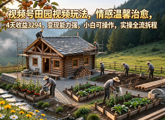 视频号田园视频玩法，情感温馨治愈，4天收益3294，变现能力强，小白可操作，实操全流程拆解-研习库