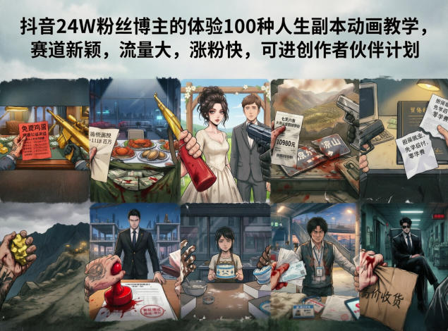 抖音24W粉丝博主的体验100种人生副本动画教学,赛道新颖,流量大,涨粉快,可进创作者伙伴计划 抖音24W粉丝博主的体验100种人生副本动画教学,赛道新颖,流量大,涨粉快,可进创作者伙伴计划