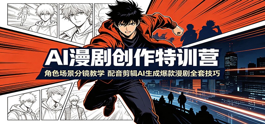 AI漫剧创作特训营:角色场景分镜教学,配音剪辑AI生成爆款漫剧全套技巧-研习库