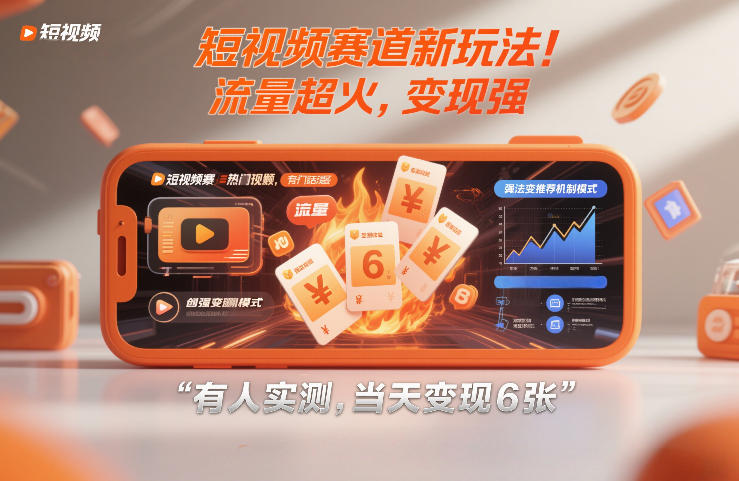 短视频赛道新玩法!流量超火,变现强,有人实测,当天变现6张