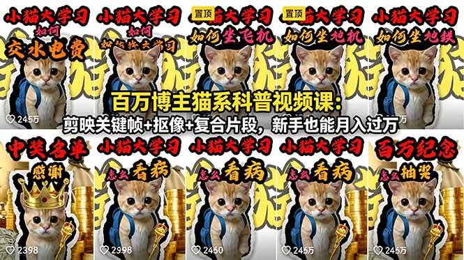 （18595期）百万博主猫系科普视频课：剪映关键帧+抠像+复合片段，新手也能月入过万-研习库