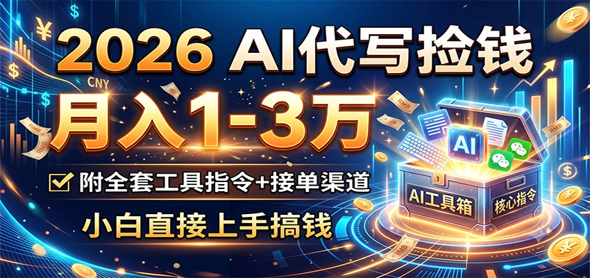 2026 AI代写捡钱，月入1-3万，附全套工具指令+接单渠道，小白直接上手搞钱-研习库