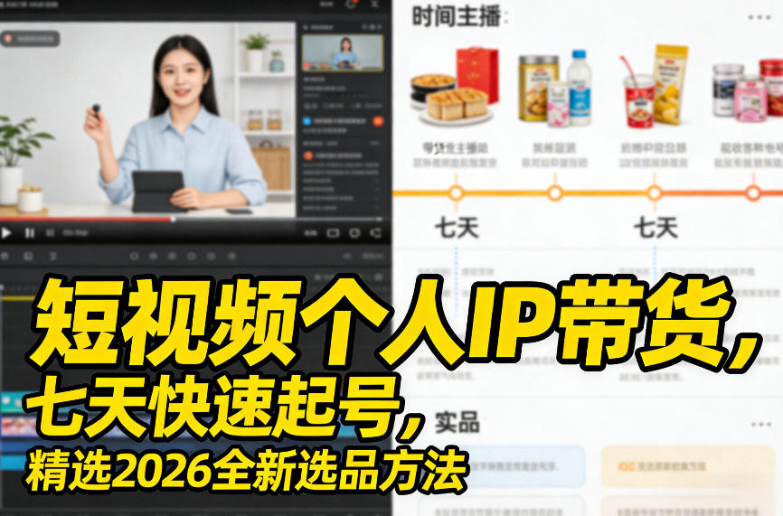 短视频个人IP带货,七天快速起号,精选2026全新选品方法-研习库