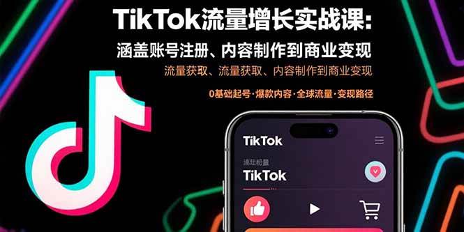 (15791期)TikTok流量增长实战课:涵盖账号注册、流量获取、内容制作到商业变现-研习库