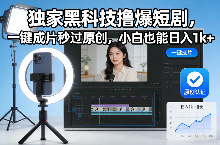 独家黑科技撸爆短剧，一键成片秒过原创，小白也能日入1k+【揭秘】-研习库