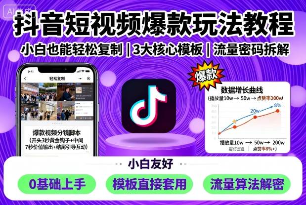 抖音短视频爆款玩法教程,小白也能轻松复制-研习库