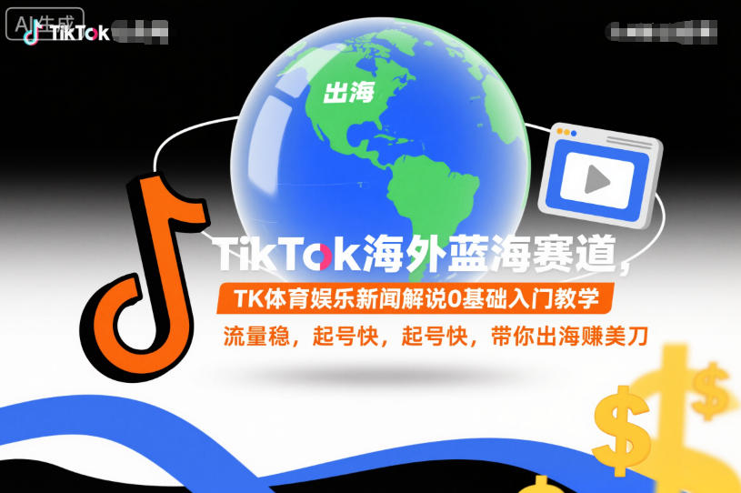 TikTok海外蓝海赛道,TK体育娱乐新闻解说0基础入门教学,流量稳,起号快,带你出海賺美刀-研习库