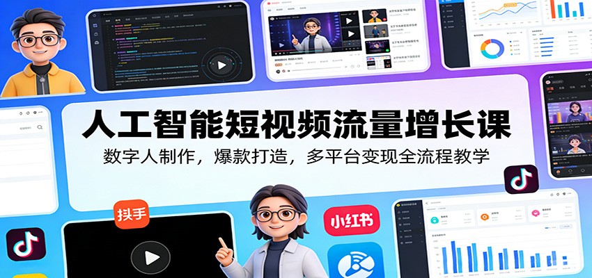 人工智能短视频流量增长课:数字人制作,爆款打造,多平台变现全流程教学-研习库