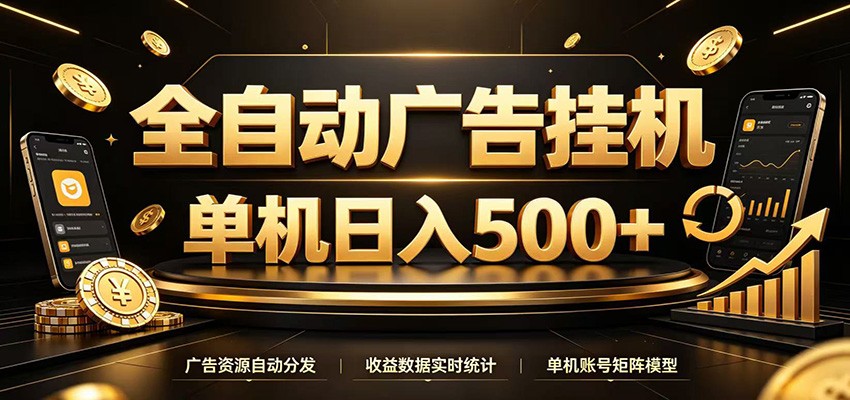 全自动广告挂机,每天24小时不停的去看广告获取收益,单机500+-研习库