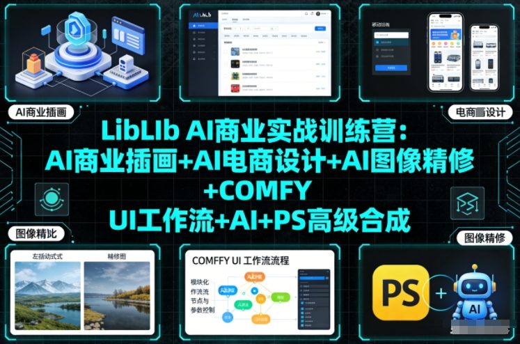 LibLIb AI商业实战训练营：AI商业插画+AI电商设计+AI图像精修+COMFY UI工作流+AI+PS高级合成-研习库