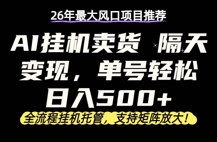 (17933期)26年最新AI挂机卖货,隔天出收益,单账号轻松日入500+-研习库