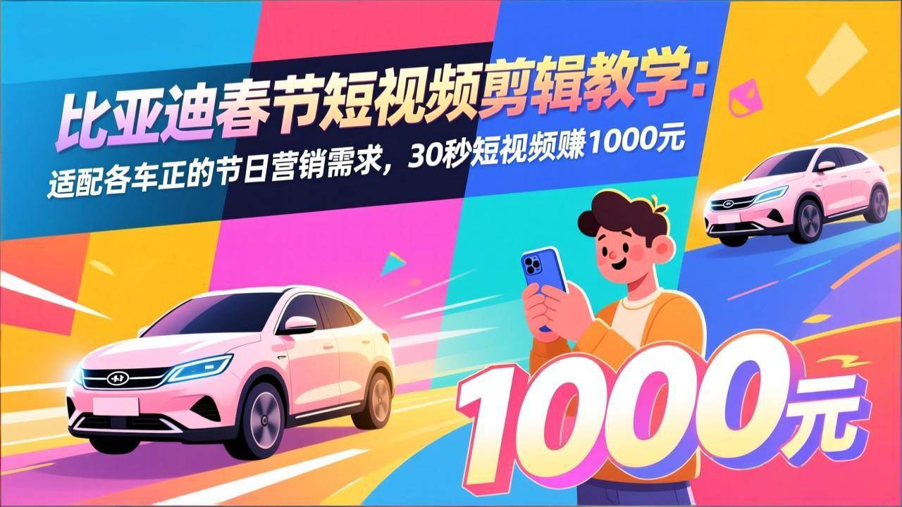 （17320期）比亚迪春节短视频剪辑教学：适配各车企的节日营销需求，30秒短视频赚1000元-研习库