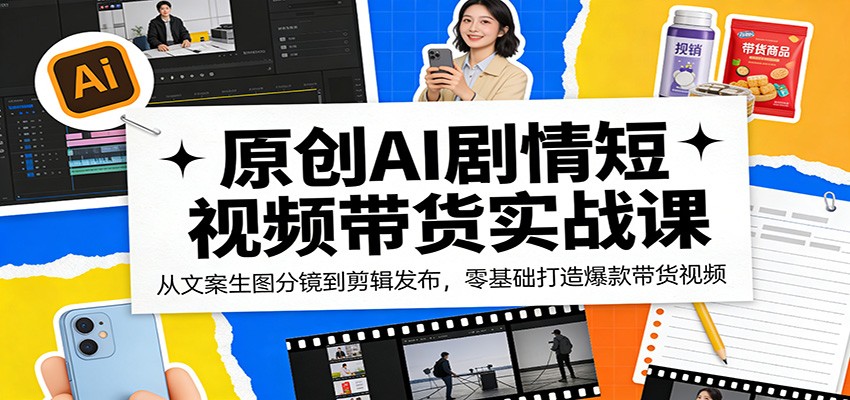 原创AI剧情短视频带货实战课:从文案生图分镜到剪辑发布,零基础打造爆款带货视频-研习库