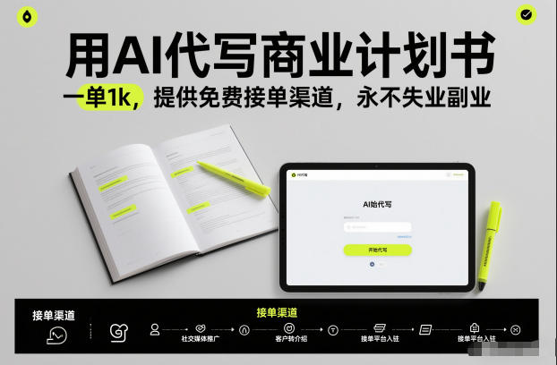 用AI代写商业计划书，一单1k，提供免费接单渠道，永不失业副业-研习库